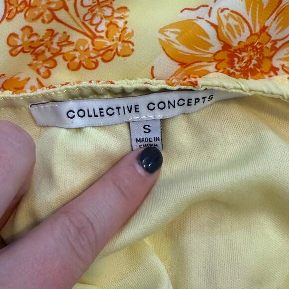 Collective Concepts Womens Small Yellow Orange Floral Cottage Ruffle Mini Dress - Picture 7 of 9